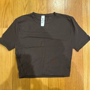 lululemon Wundermost Ultra-soft Nulu Crewneck Cropped Tshirt-Dark Brown Crop Top